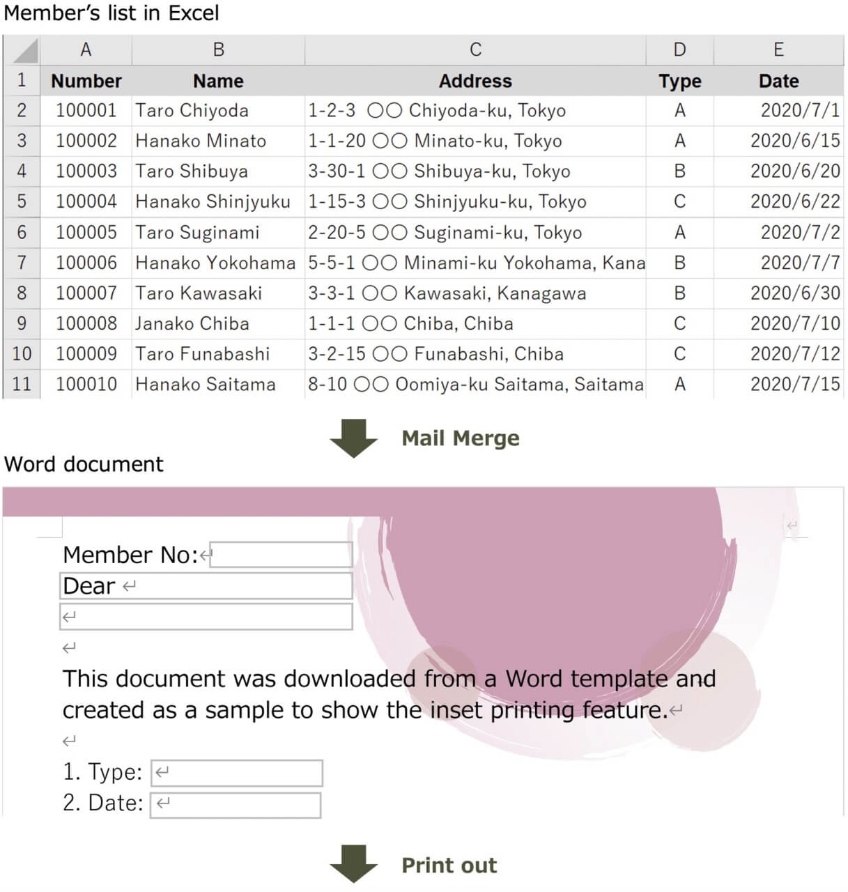 Merge excel to word