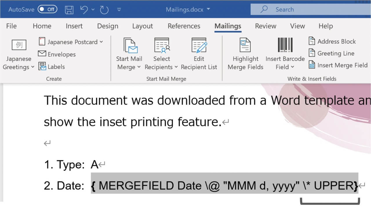How to format a date to uppercase month in mail merge